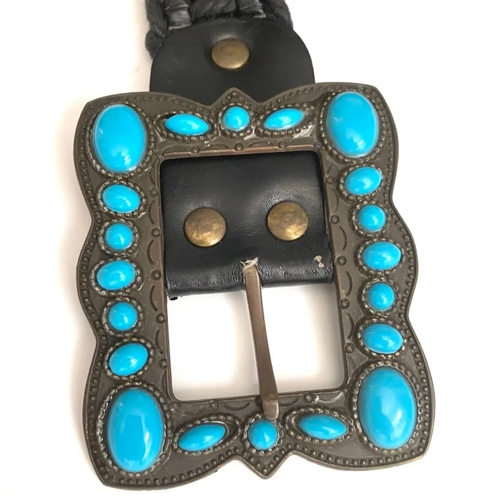 BoHo Black‎ woven belt with jeweled buckle